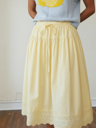 Butter Yellow Eyelet Midi Skirt