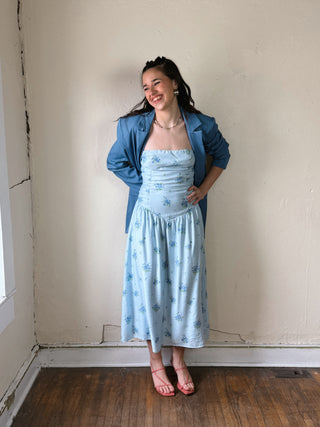 Strapless Ruched Waist Midi Dress