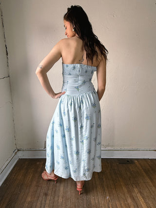 Strapless Ruched Waist Midi Dress