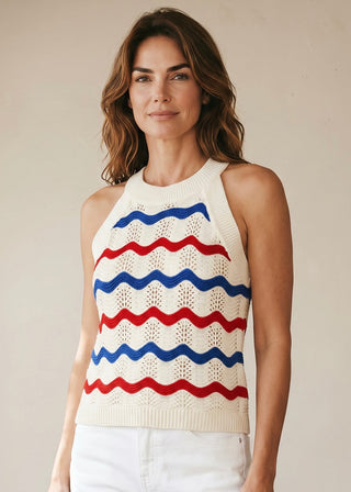 Firecracker Waves Crochet Sweater Tank