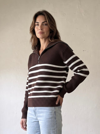 First Mate Quarter Zip | Brown/Cream