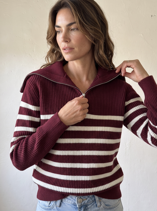 First Mate Quarter Zip | Burgundy/Cream