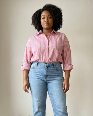 Pink Extended Size Classic Stripe Button-Down Shirt