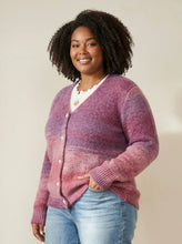 Load image into Gallery viewer, Extended Purple Lurex Button Cropped Cardigan
