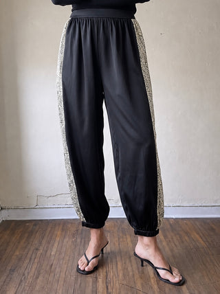 Sutton Lace Trim Satin Blouson Pants | Black