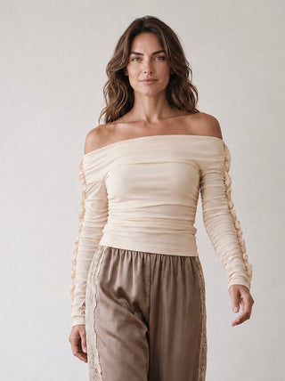 Camille Ruched Off Shoulder Top | Cream
