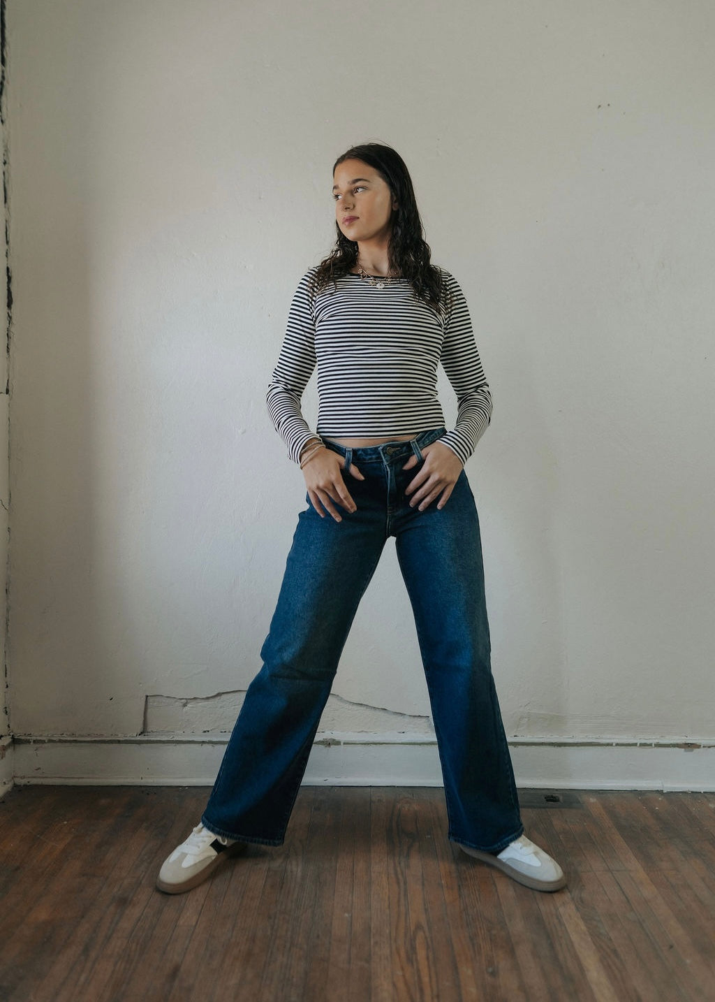 Just Black Denim Mid Rise Slim Wide Leg Jeans