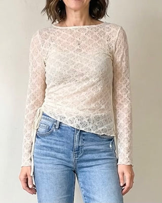 Ruched Lace Long Sleeve Top