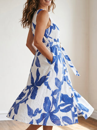 Coastal Bloom Belted Midi Dress