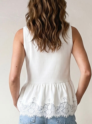 Lace Trim Peplum Tank | Off White