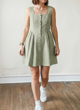 Green Gingham Corset Mini Dress