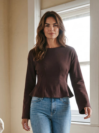 Sculpted Peplum Knit Top | Maroon