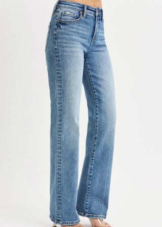 Risen Med Wash Tummy Control High Rise Straight Jeans