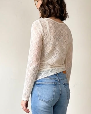 Ruched Lace Long Sleeve Top