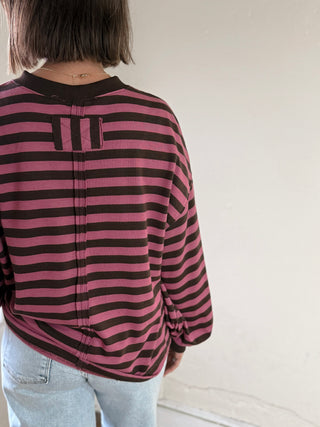 Striped French Terry Top | Pink/Brown