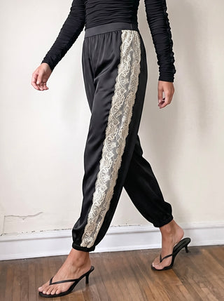 Sutton Lace Trim Satin Blouson Pants | Black