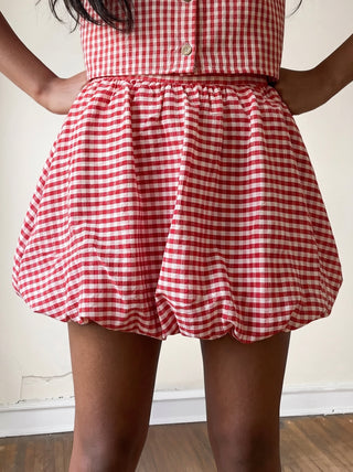 Red Gingham Bubble Mini Skirt