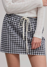 Load image into Gallery viewer, Gingham Print Mini Skirt with jaw-string with white background  
