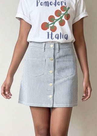 Harbor Stripe Button Front Mini Skirt