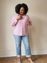Load image into Gallery viewer, Pink Extended Size Classic Stripe Button-Down Shirt
