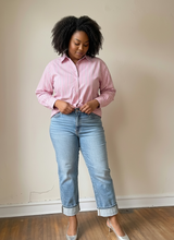 Load image into Gallery viewer, Pink Extended Size Classic Stripe Button-Down Shirt
