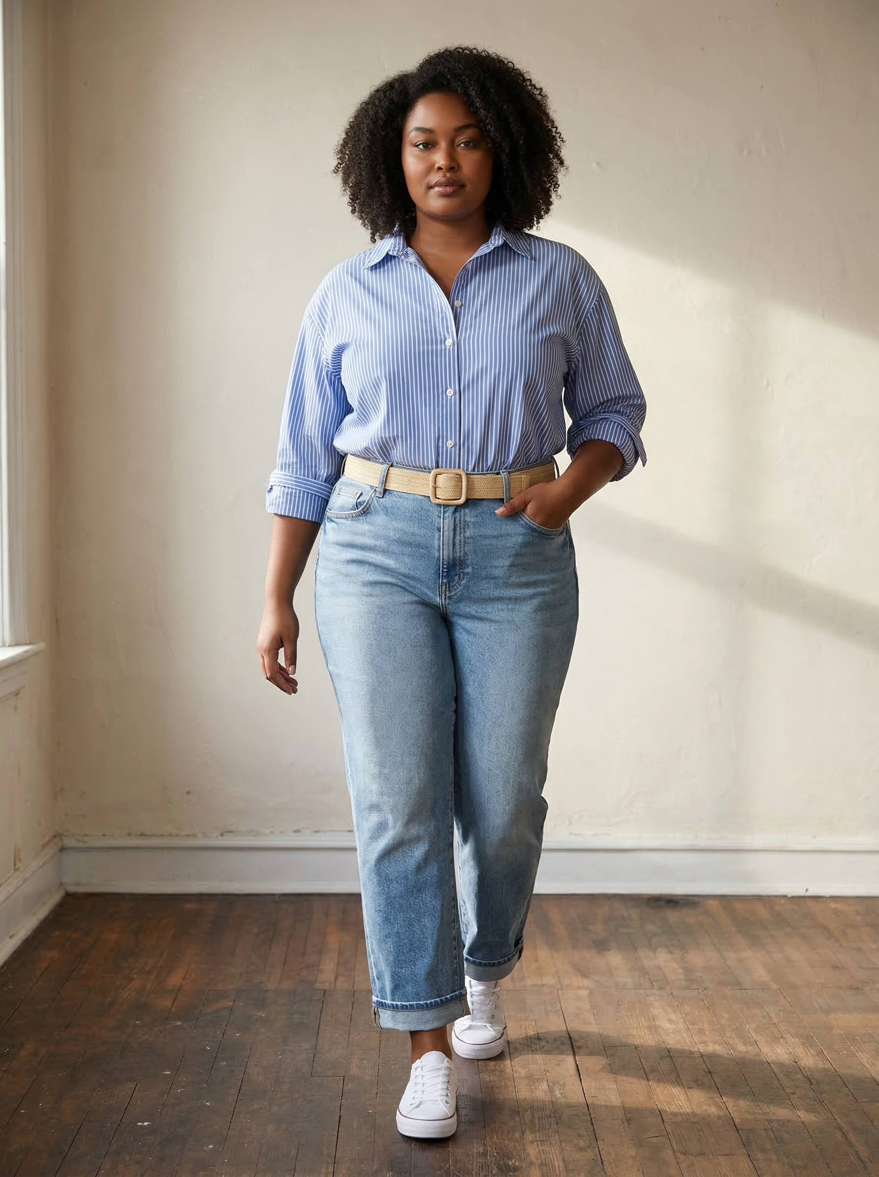 Blue Extended Size Classic Stripe Button-Down Shirt – Modish