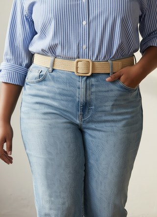 Extended Woven Elastic Waist Belt with Marble Buckle