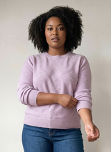 Load image into Gallery viewer, Extended Lavender Pearl Hearts Pullover Sweater
