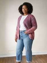 Load image into Gallery viewer, Extended Purple Lurex Button Cropped Cardigan
