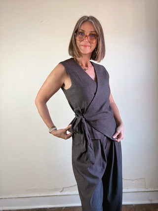 Chocolate Side Tie Wrap Vest