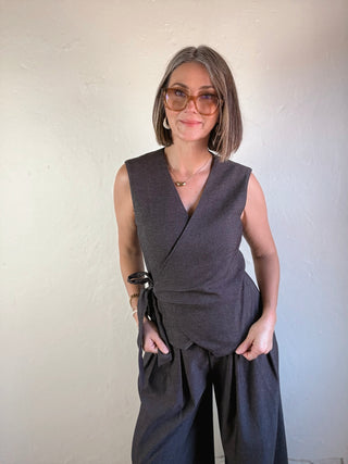 Chocolate Side Tie Wrap Vest