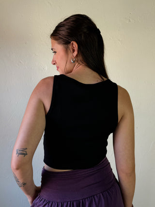 Black Basic Square Neck Cropped Tank