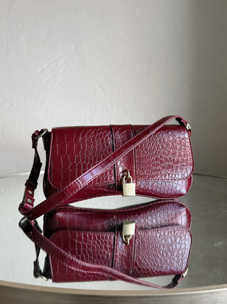 Marsilee Croc Shoulder Bag | Burgundy