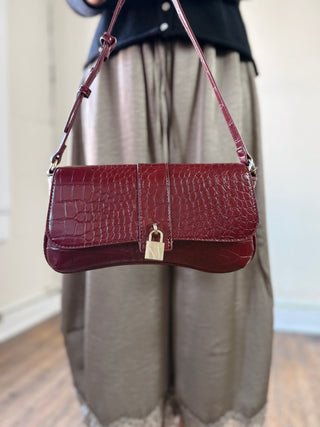 Marsilee Croc Shoulder Bag | Burgundy