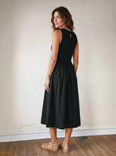 Load image into Gallery viewer, Black Smocked Midi Dress
