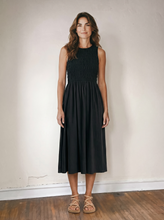 Load image into Gallery viewer, Black Smocked Midi Dress
