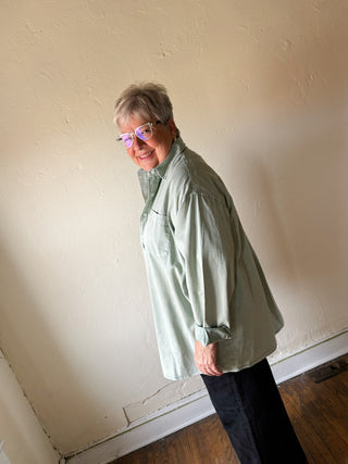 Oversized Pigment Washed Dress Shirt | Sage Fade