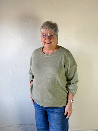Extended Size Raw Edge Textured Pullover | Olive