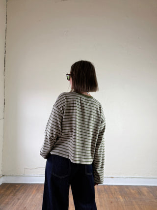 Striped Dropped Shoulder Tee | Olive