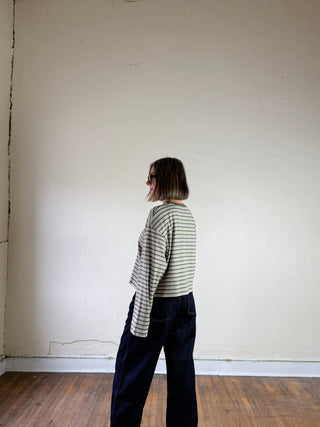 Striped Dropped Shoulder Tee | Olive