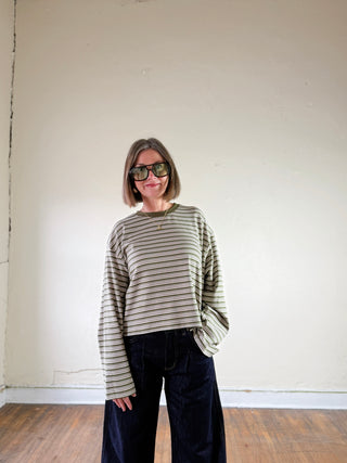 Striped Dropped Shoulder Tee | Olive