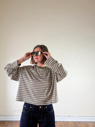 Striped Dropped Shoulder Tee | Olive