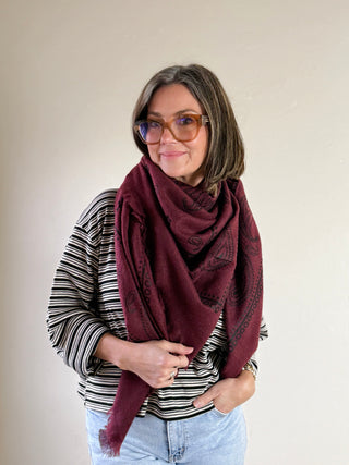 Paisley Wool Scarf | Bordeaux/Black