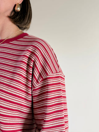 Striped Dropped Shoulder Tee | Red