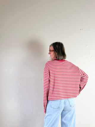 Striped Dropped Shoulder Tee | Red