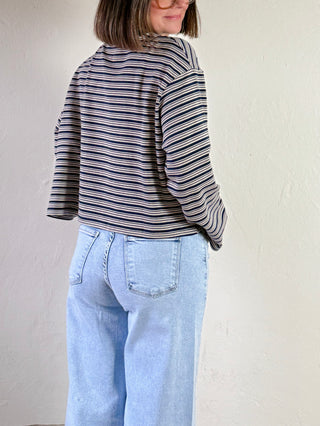 Striped Dropped Shoulder Tee | Navy