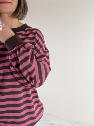 Striped French Terry Top | Pink/Brown