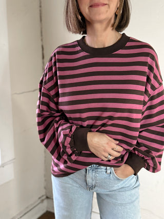 Striped French Terry Top | Pink/Brown