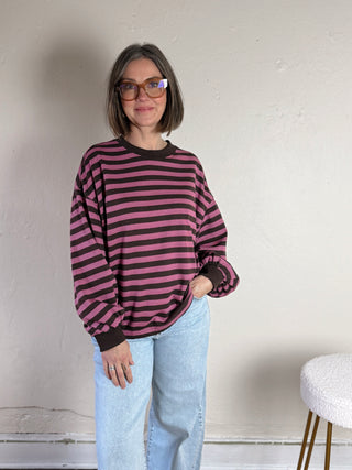 Striped French Terry Top | Pink/Brown