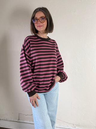 Striped French Terry Top | Pink/Brown